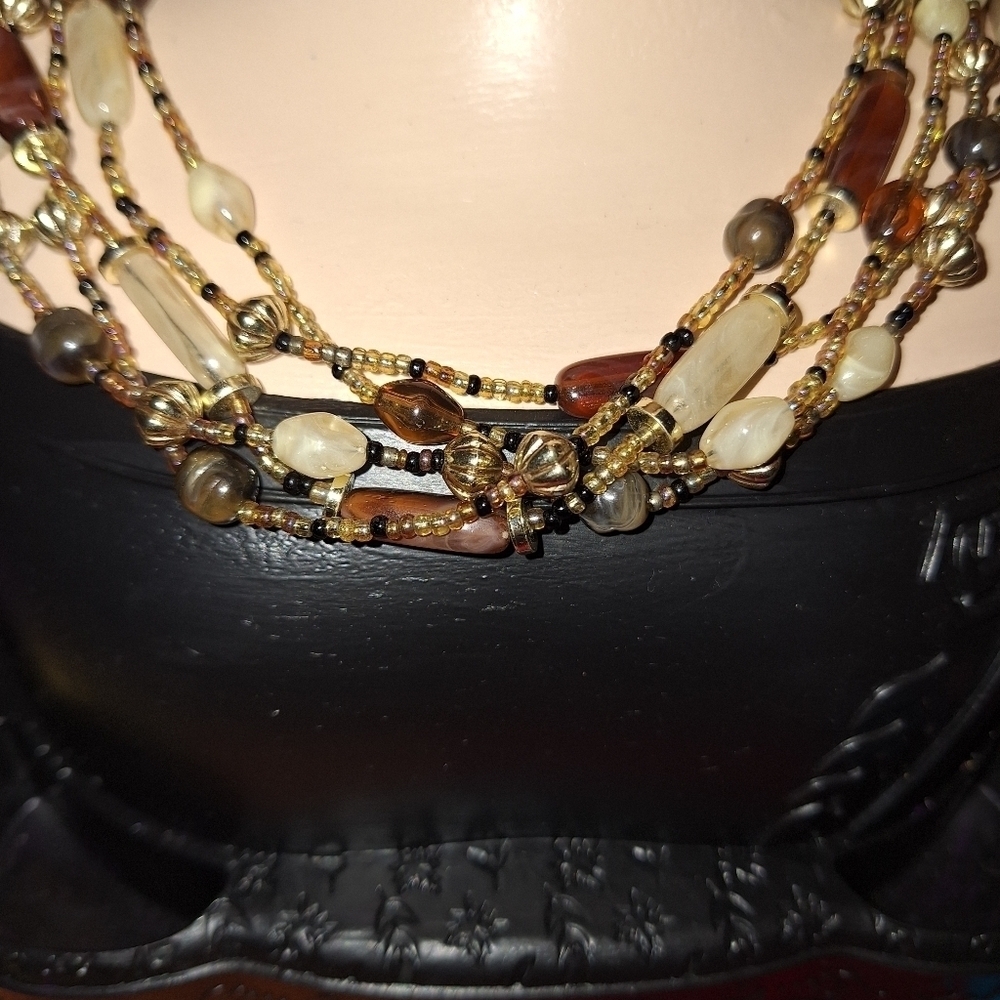 Brown Beaded Layered Necklace